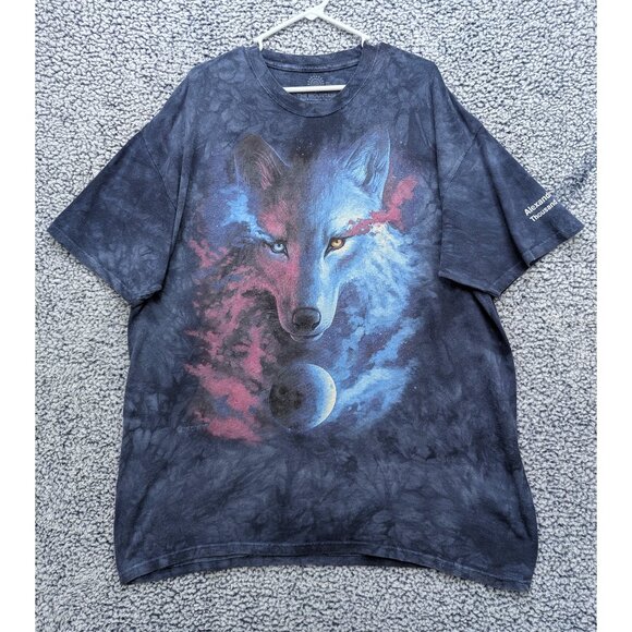 The Mountain Shirt Mens 2XL Wolf Moon Space Short Sleeve Colorful Tie Dye Blue - Picture 1 of 12